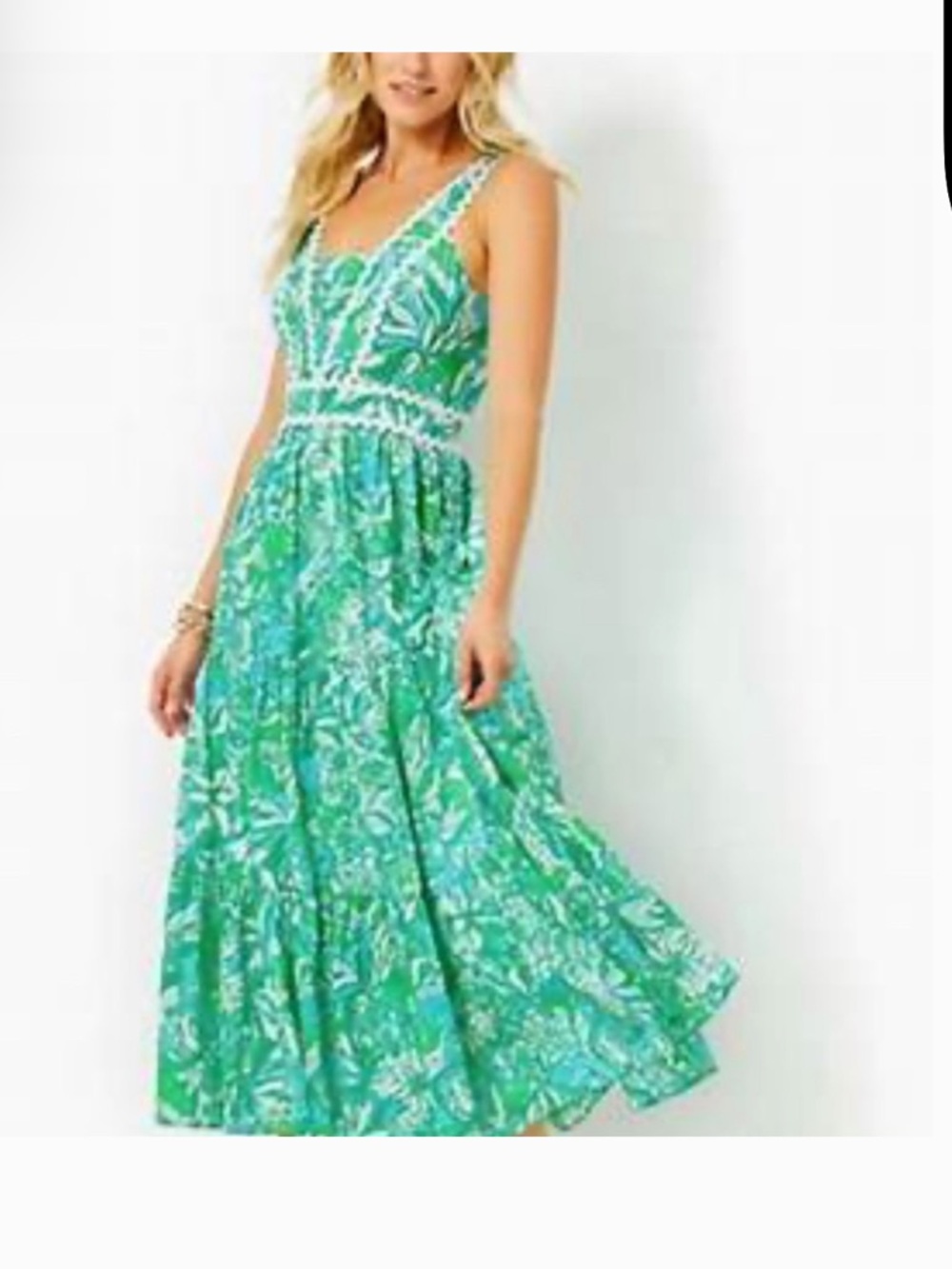 Lilly Pulitzer Pollie Midi Dress botanical green Safari sangria - Picture 2 of 7